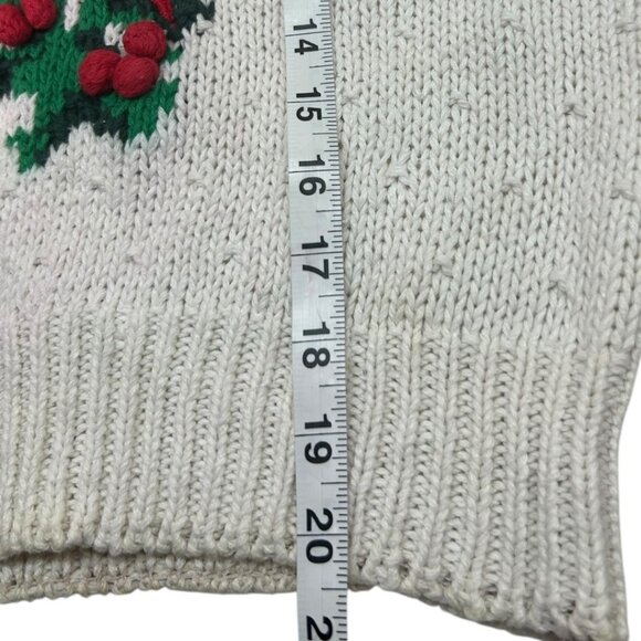 Vintage Bechamel White Christmas Sweater Red Bow Holly Lace Collar - Size Large - Picture 6 of 7